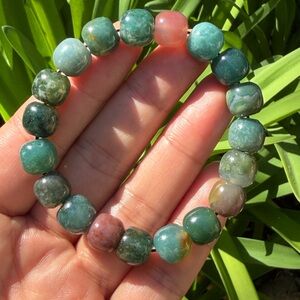 10mm‎ 6 inches stretchable barrel shape ocean jasper bracelet 0390